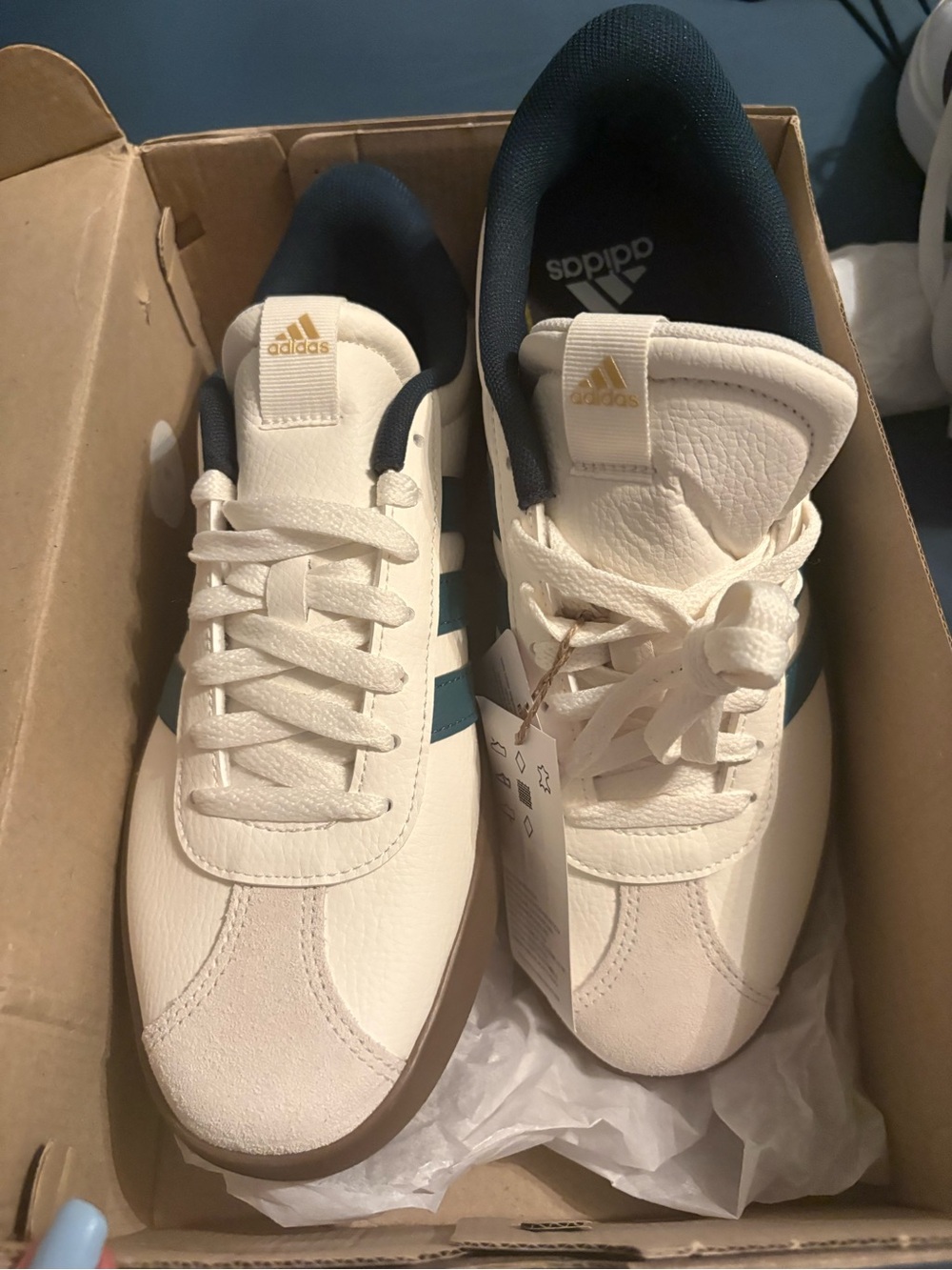 adidas VL Court 3.0 Low-Top Sneakers in White, Teal and Brown - Picture 9 of 10